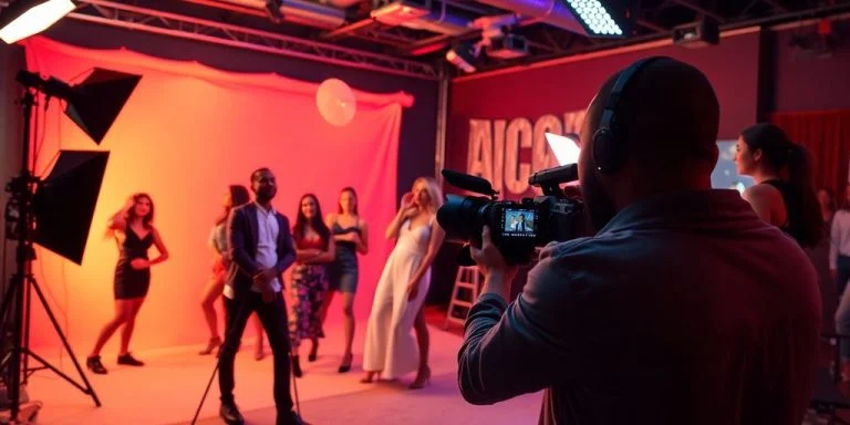 Photographer using AI technology in a creative photoshoot.