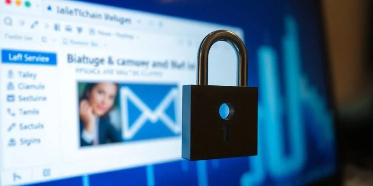 Digital lock on computer screen symbolizing blockchain email security.
