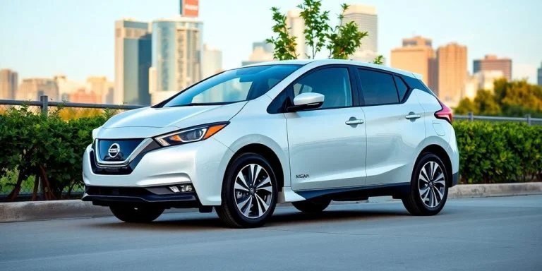 Nissan hybrid electric vehicle in an urban landscape.