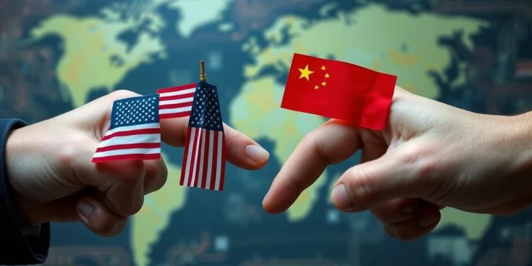 Two hands, one American, one Chinese, blocking each other.
