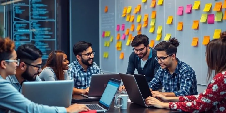 Diverse team collaborating on open-source AI projects together.