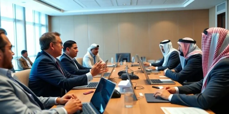 Executives discuss AI partnerships in a conference room.