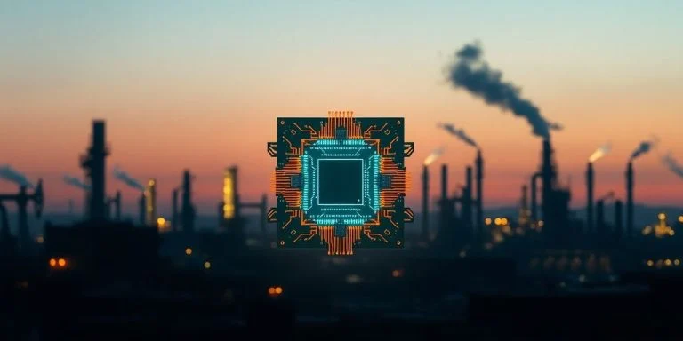 Quantum computer in industrial Louisiana setting.