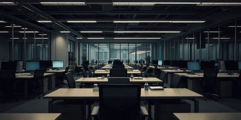 Empty office desks indicating layoffs at Walmart technology team.