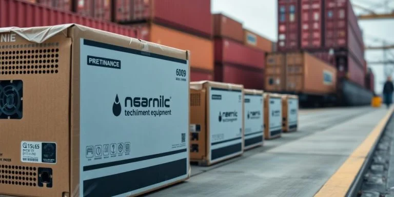 Tech equipment being loaded for shipment to Russia.