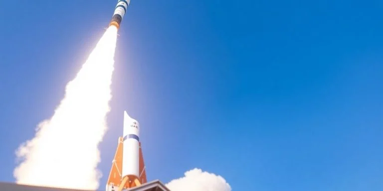 SSLV rocket launch with HAL and ISRO logos.