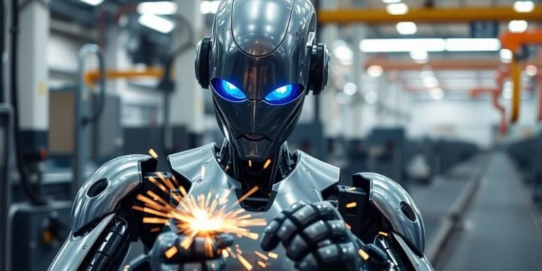 A humanoid robot working in a factory.
