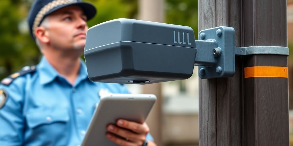 Police officer with detection system.