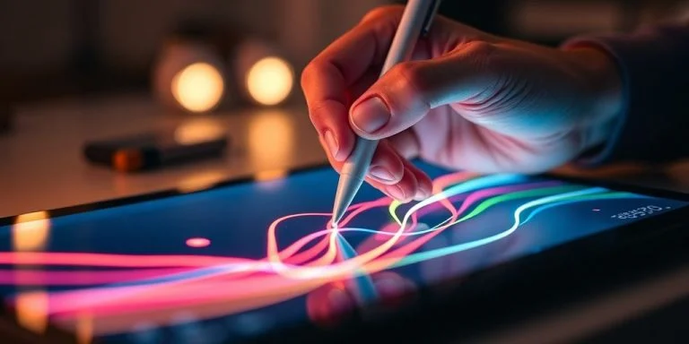 Artistic hands creating digital art