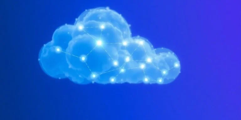 Cloud computing infrastructure with abstract data flowing.
