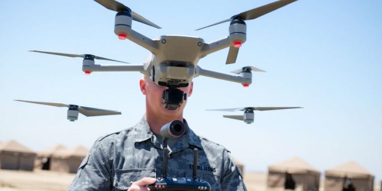 Marine operating drone outdoors.