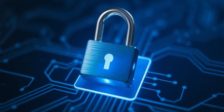 Digital padlock securing a glowing cryptocurrency wallet