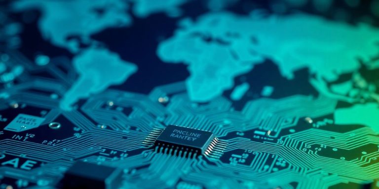 Microchips, global map, intertwined supply chains