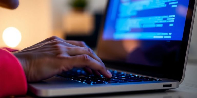 Enthusiastic person using AI chat bot.