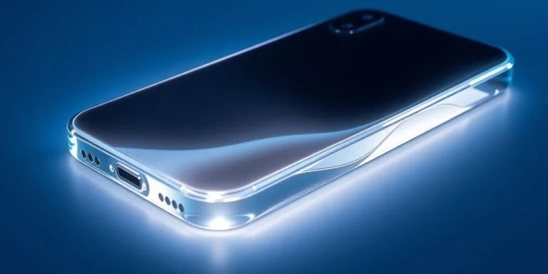 Liquid glass iPhone, AI glow.
