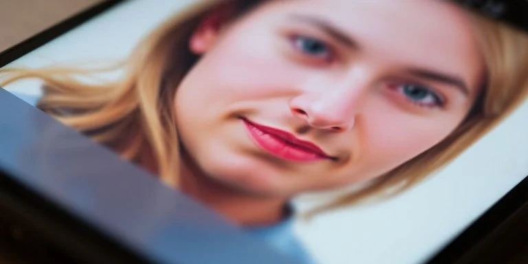 Distorted face on phone screen.