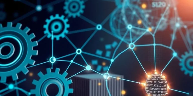 Interconnected global supply chain with digital blockchain overlay.