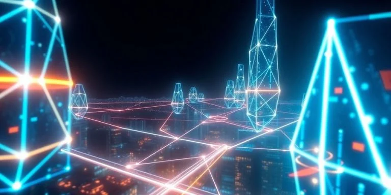 Blockchain network connecting digital assets.