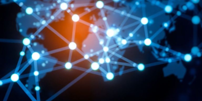 Abstract nodes connected in a global network.