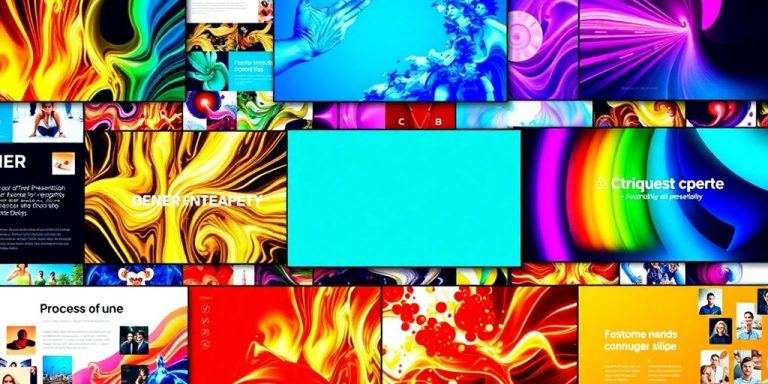 Presentation slides with vibrant colors.