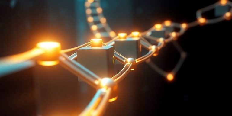 Interconnected digital blocks forming a secure chain.