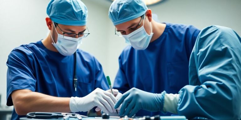 Surgeon and tech prepare for surgery