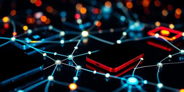 Interconnected devices forming a digital network.