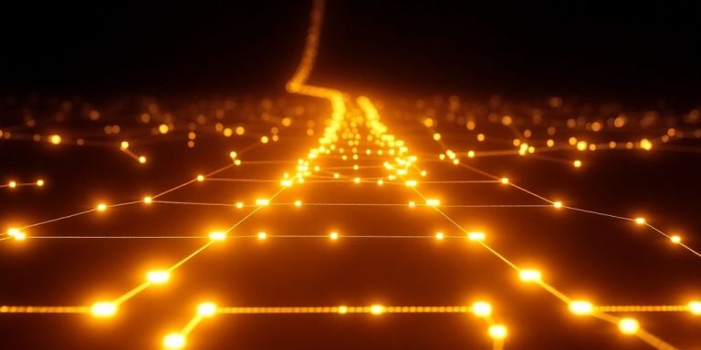 Interconnected glowing blocks forming a clear, secure pathway.