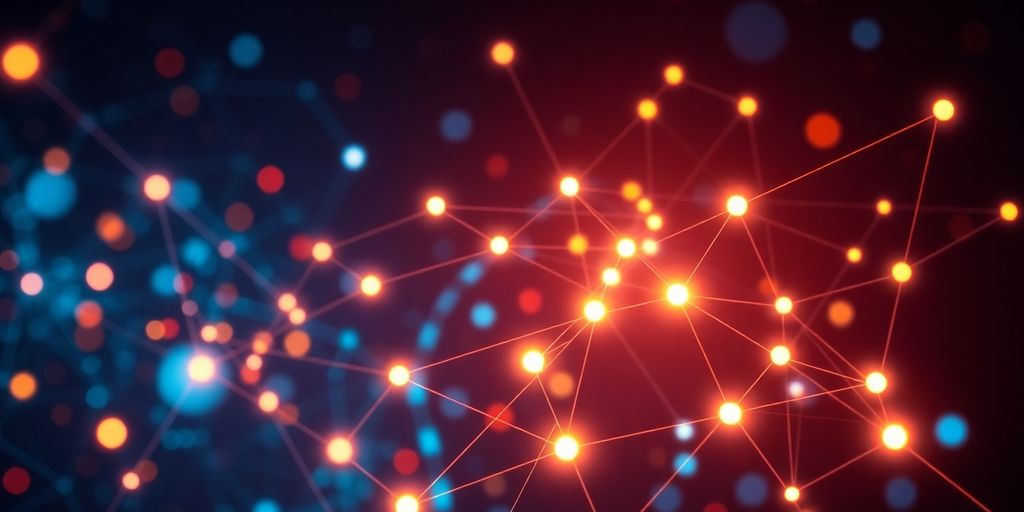 Blockchain network connecting digital marketing elements.