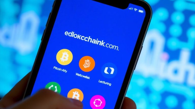 Smartphone with Blockchain.com crypto wallet app open.