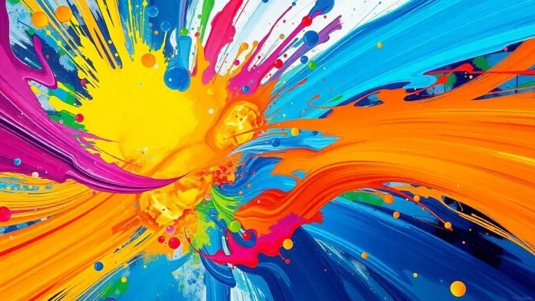 Colorful paint splashes and digital brushstrokes