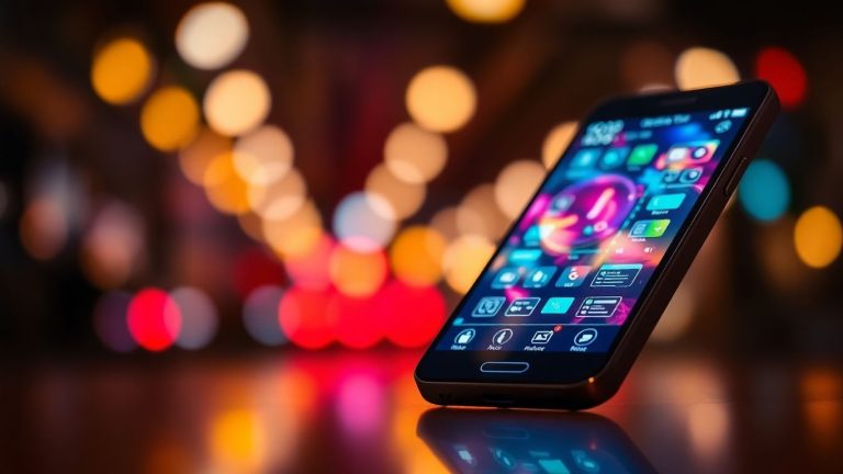 Modern smartphone with a vibrant digital interface.