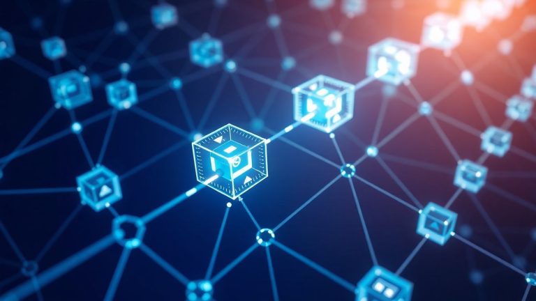 Interconnected digital blocks forming a secure chain.