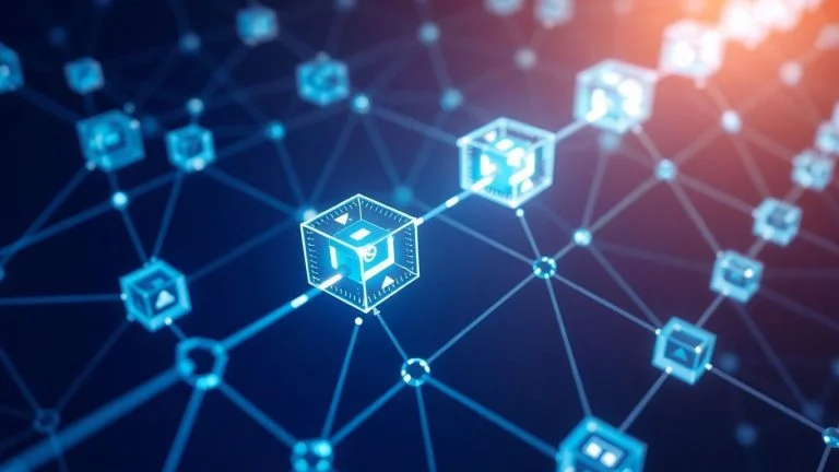Interconnected digital blocks forming a secure chain.