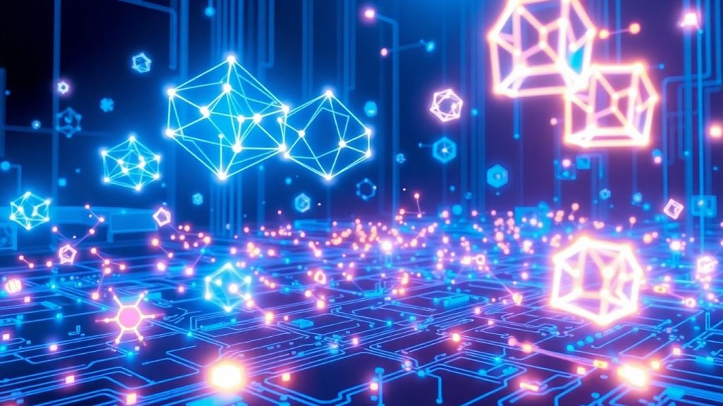 Futuristic glowing circuits and interconnected nodes