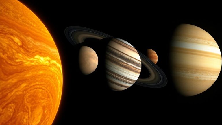 Photographic image of planets in our solar system.