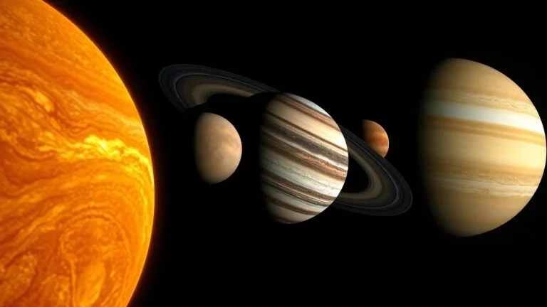 Photographic image of planets in our solar system.