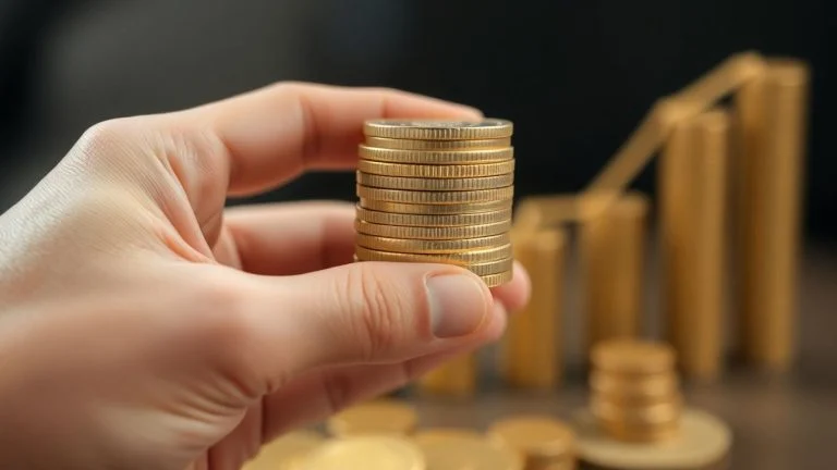 Hand holding coins, financial growth
