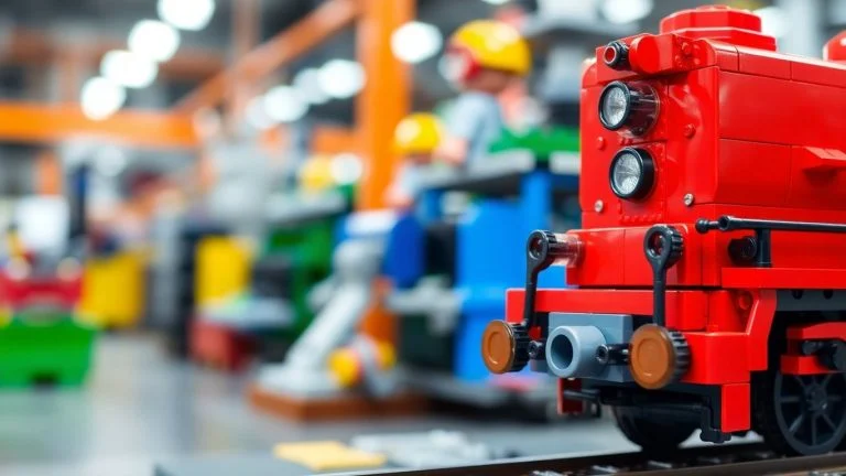 Close-up of a 3D printed LEGO train engine.