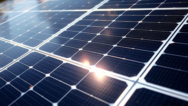 Modern solar panels with intricate cell patterns.