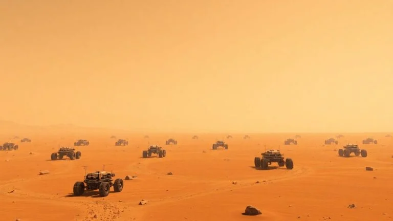 Tumbleweed rovers exploring the surface of Mars.