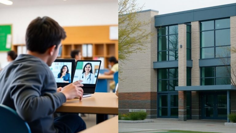 Student using tablet for virtual mental health support.
