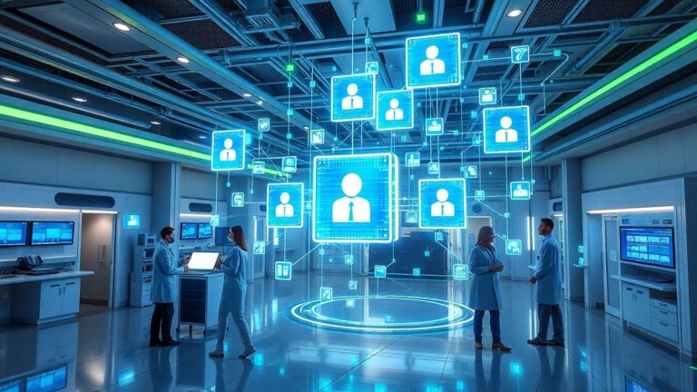 Blockchain technology securing healthcare data and patient records.