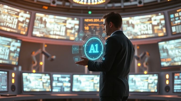 AI newsroom transforming content creation with technology.