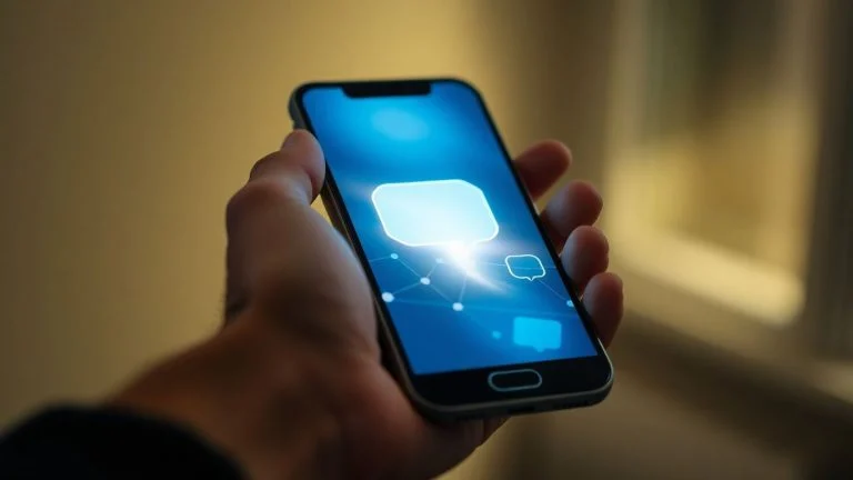 Person chatting with AI on a smartphone screen.