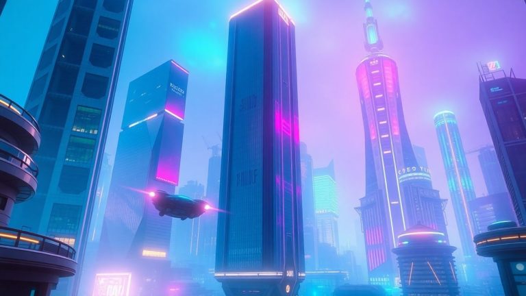 Futuristic cityscape with advanced technology and innovation.