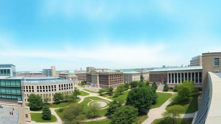 MIT campus buildings and green spaces in Cambridge.