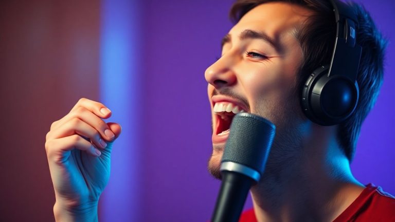 Person speaking into AI microphone for language learning.