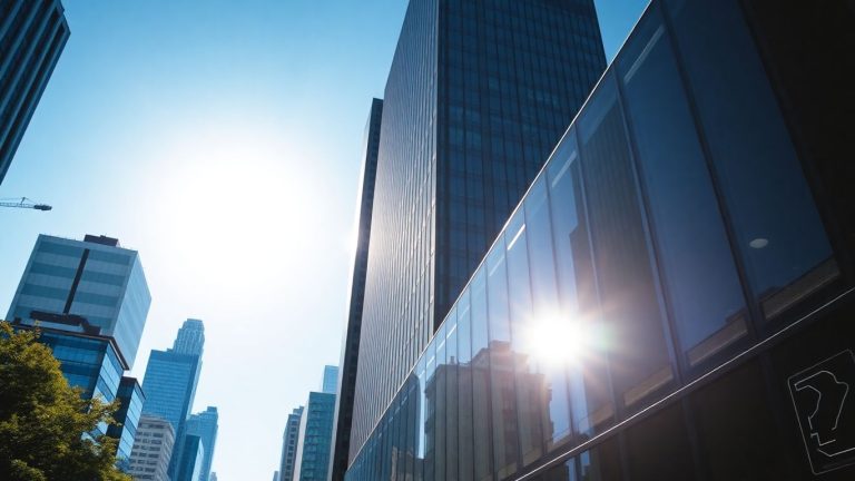NYIT Manhattan campus buildings against a blue sky.