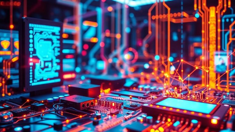 Modern technology connecting devices and circuits in a digital world.